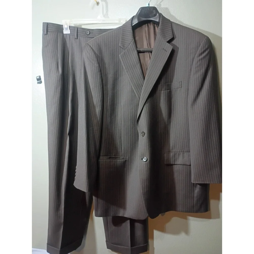 Lauren Ralph Lauren Suit, Men 40x28 Brown Pinstripe 2-Piece Blazer Trousers